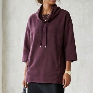 Cowl Neck UGG Burgundy Cotton Blend Raw Hem Pullover XS/S